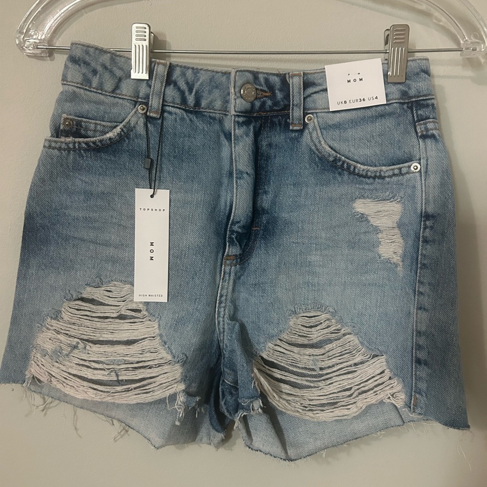 Topshop Distressed Blue Denim Shorts